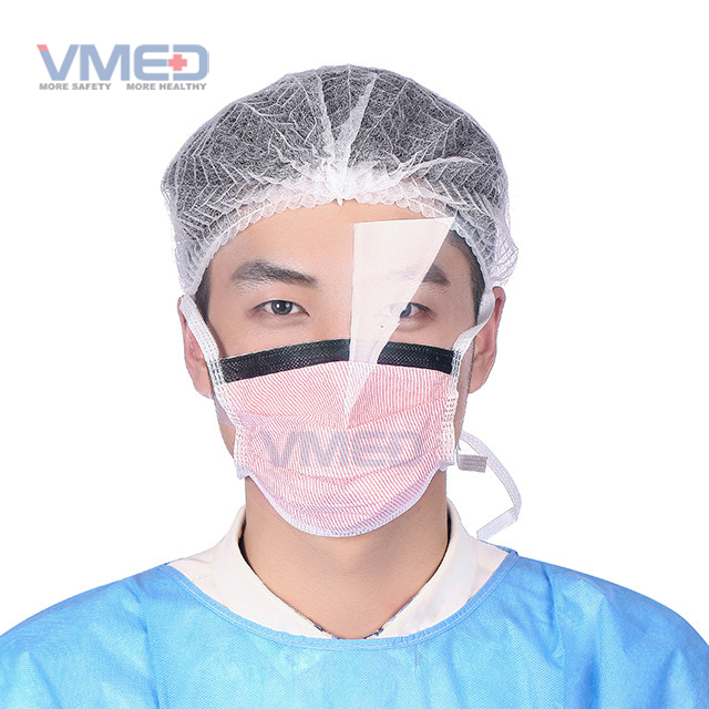 Einweg-SPP-Vlies-Gesichtsmaske in Pink mit Antibeschlag-Kunststoff-Augenschutz