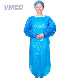 Blaues CPE-Einwegkleid mit Rückschlaufe